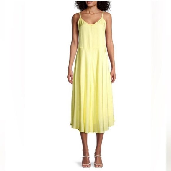 Vince Midi Dress Womens Size XS Solid Yellow Sleeveless Straps Double Dress - Picture 3 of 16